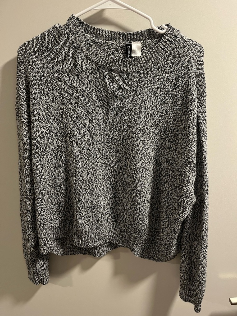 Divided Marled Black and White Crewneck Sweater